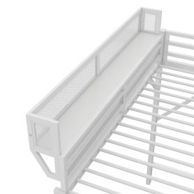 Metal Queen Size Loft Bed With Ladder and Storage Shelves