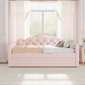 Twin Size Upholstered Daybed Frame with Pull-Out Bed