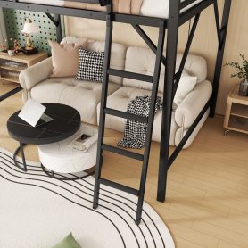 Metal Full Size Loft Bed With Ladder and Storage Shelves