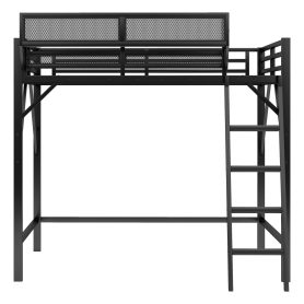 Metal Full Size Loft Bed With Ladder and Storage Shelves