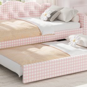 Twin Size Upholstered Daybed Frame with Pull-Out Bed