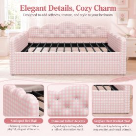 Twin Size Upholstered Daybed Frame with Pull-Out Bed