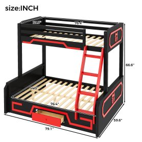 Twin over Full Bunk Bed with LED Light Strip, Drawer and Ladder