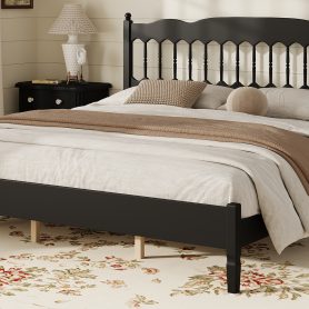 Countryside Style King Size Wooden Bed Frame with Spindle Headboard