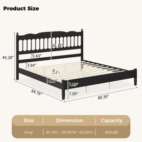 Countryside Style King Size Wooden Bed Frame with Spindle Headboard
