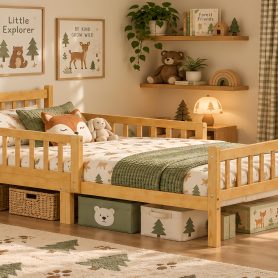 Twin Size Bed Frame With Removable Safety Guardrails