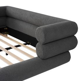 Queen Size Upholstered Platform Bed Frame with Unique Layered Bolster Headboard