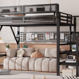 Metal Full Loft Bed with Light and Storage and Charging Station