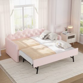 Twin Size Upholstered Daybed Frame with Pull-Out Bed