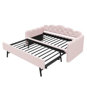 Twin Size Upholstered Daybed Frame with Pull-Out Bed