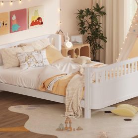 Wood Low Profile Queen Bed with Rails for Girls and Boys