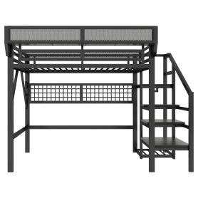 Metal Full Loft Bed with Light and Storage and Charging Station