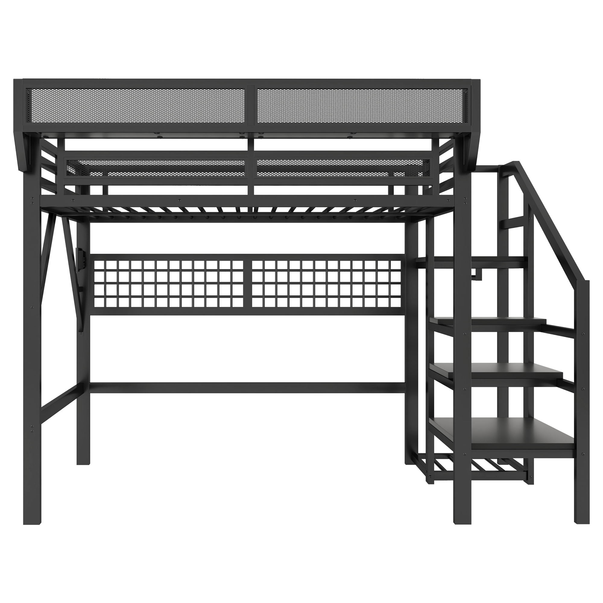 Metal Full Loft Bed with Light and Storage and Charging Station
