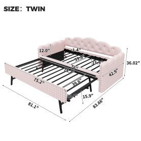 Twin Size Upholstered Daybed Frame with Pull-Out Bed