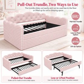Twin Size Upholstered Daybed Frame with Pull-Out Bed