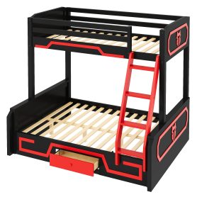 Twin over Full Bunk Bed with LED Light Strip, Drawer and Ladder