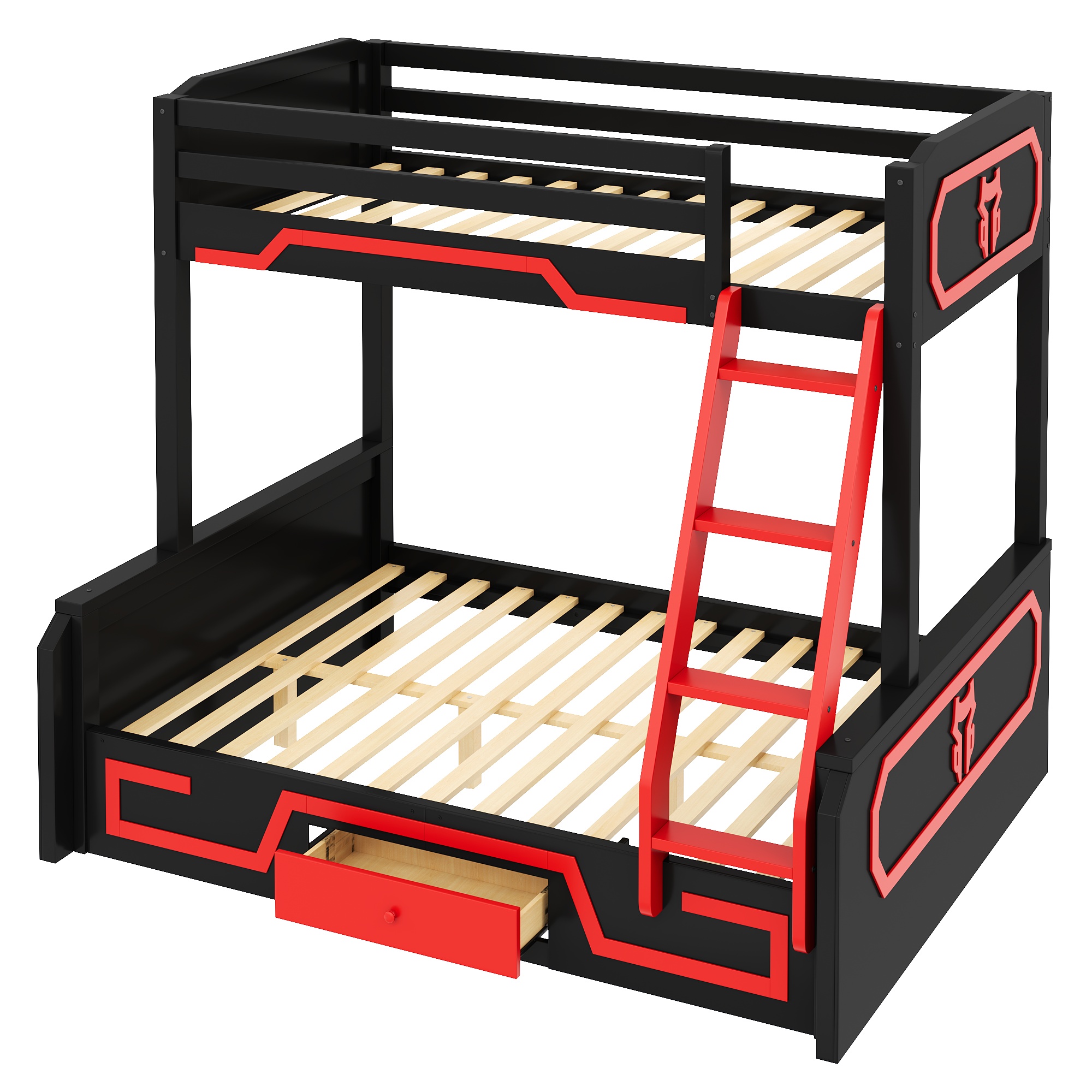 Twin over Full Bunk Bed with LED Light Strip, Drawer and Ladder