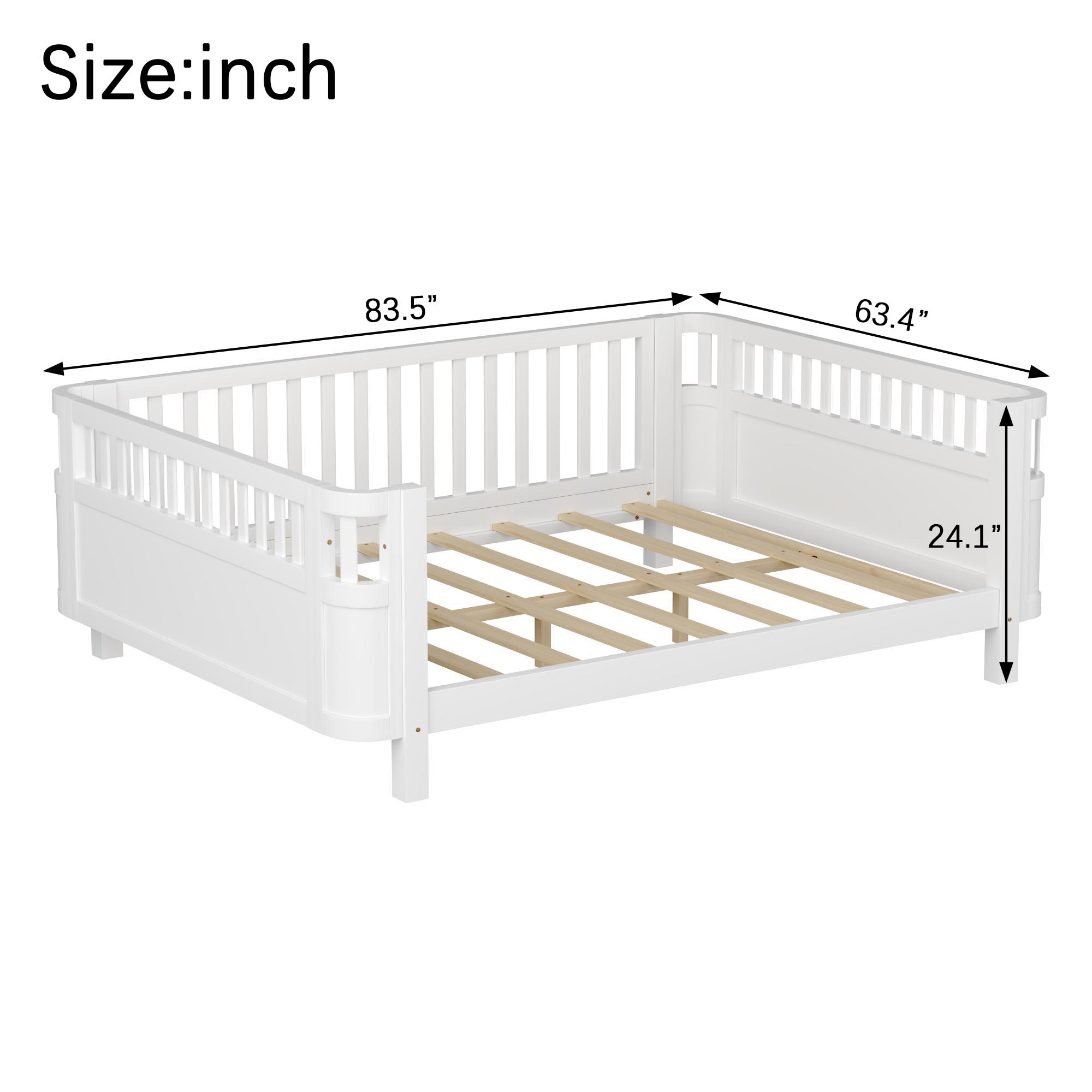 Wood Low Profile Queen Bed with Rails for Girls and Boys