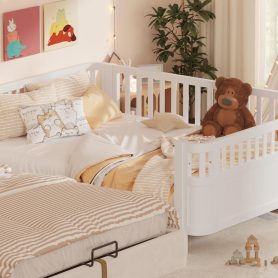 Wood Low Profile Queen Bed with Rails for Girls and Boys