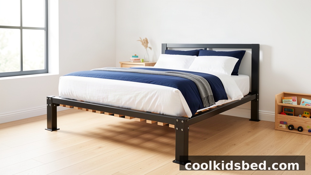 Strengthened bed frame with reinforced slats in a kids bedroom