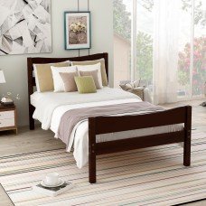Wood Platform Bed with Headboard and Wooden Slat Support