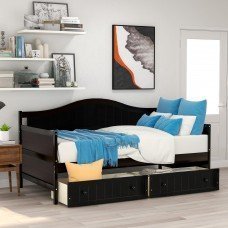 Twin Wooden Daybed with 2 drawers, Sofa Bed for Bedroom Living Room