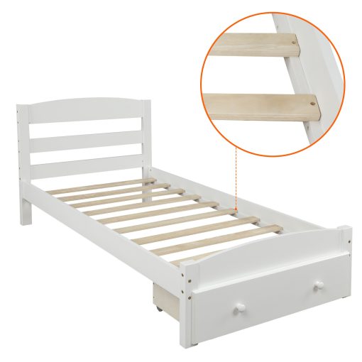 Platform Twin Bed Frame with Storage Drawer and Wood Slat Support - Image 6