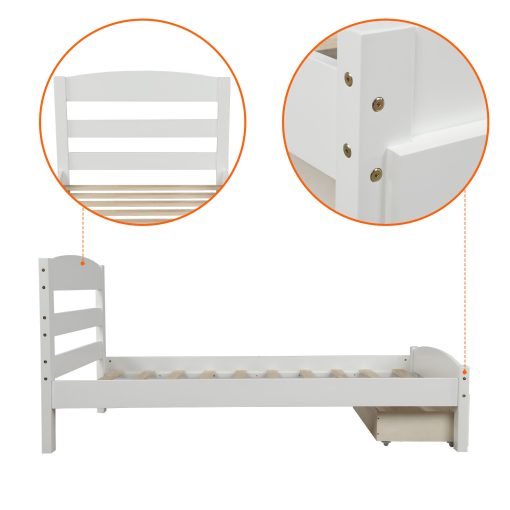 Platform Twin Bed Frame with Storage Drawer and Wood Slat Support - Image 4