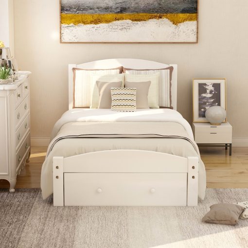 Platform Twin Bed Frame with Storage Drawer and Wood Slat Support - Image 8