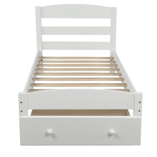 Platform Twin Bed Frame with Storage Drawer and Wood Slat Support - Image 3