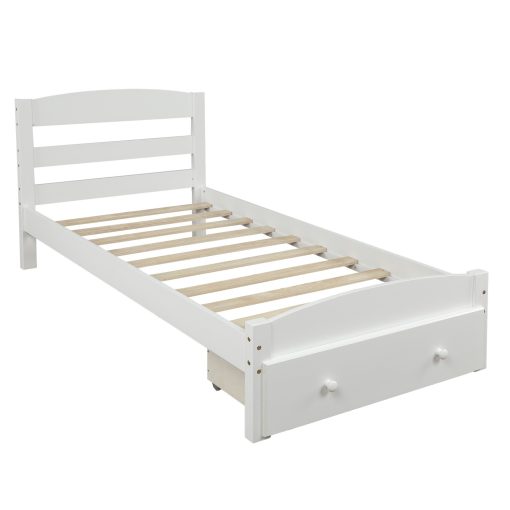 Platform Twin Bed Frame with Storage Drawer and Wood Slat Support - Image 7