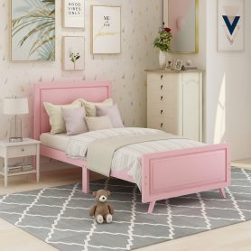 Wood Platform Bed Twin Bed Frame Mattress Foundation with Headboard and Wood Slat Support