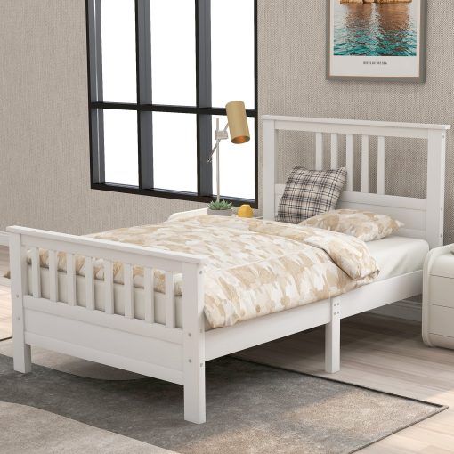 Wooden platform bed with headboard and footboard - Image 5